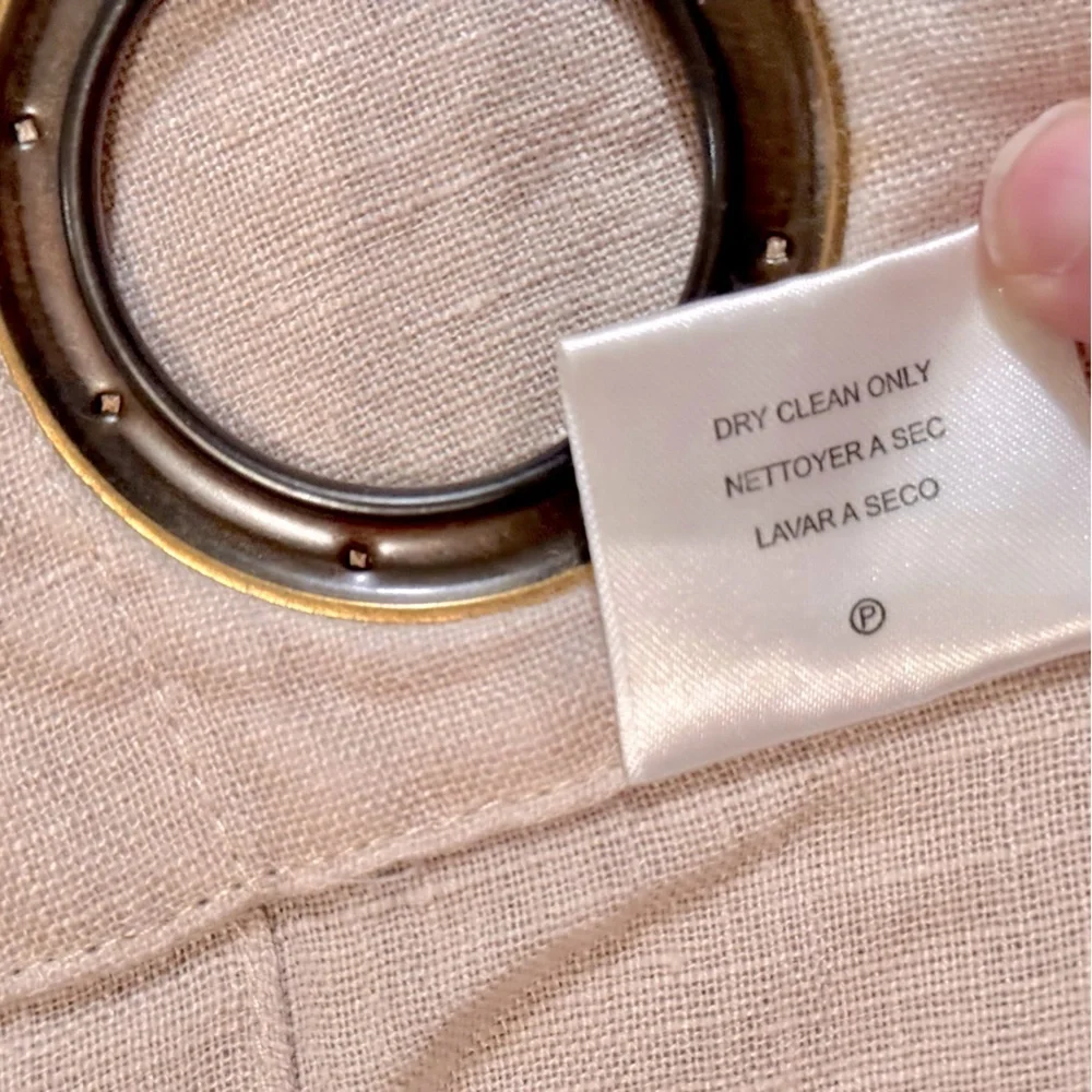 Pair of 2 Beige Khaki 100% Linen Curtain Panels w Grommet Rings 102”